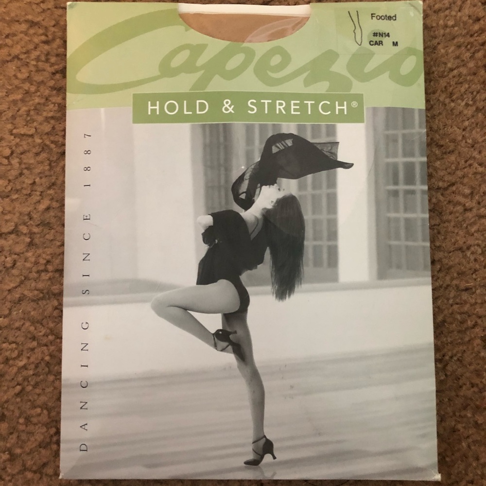 2 capezio dance tights with foot hole at bottom
